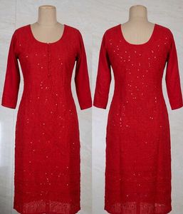 Red Embellished Kurta
