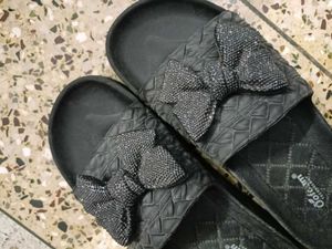 Sparkly Bow Slide Sandals