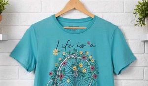 Blue T-Shirt with Bicycle Graphic