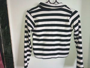 Striped Collared Long Sleeve Top