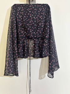 Favourite Floral Print Sheer Tie-Front Top