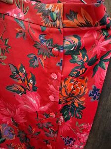 Zara Red Floral Print Midi Skirt