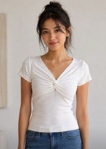 White Twist Front Ribbed Top