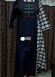 Brand New Black Kurta with Checkered Sleeves