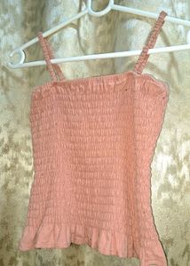 Pink Sparkly Smocked Crop Top