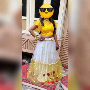 Yellow Haldi Lehenga with White Skirt