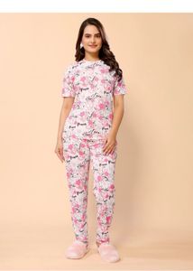 Cute Pink Floral Print Pajama Set