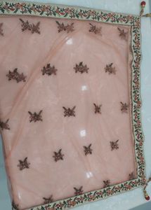 Designer Bridal Peach Embroidered Dupatta of