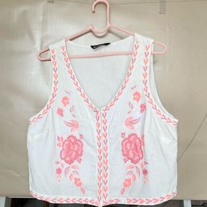 Embroidered V-Neck Sleeveless Top