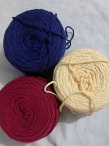 3 Balls of Yarn - Blue, Burgundy, Cream 300 g