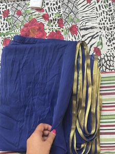 Blue chiffon Saree with stiched blouse