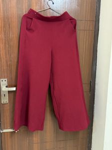 Maroon Wide-Leg Pants