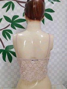 (700)Pink Lace Trim Cami Top