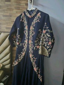 Navy blue heavy embroided indo western gown