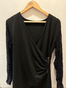 Chic Black Lace Sleeve Wrap Top