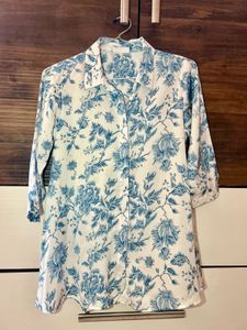 Blue Floral Button-Down Shirt