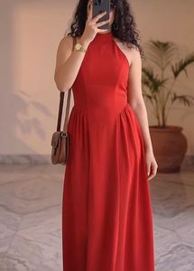 Vibrant Red Halter Neck Maxi Dress