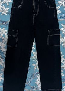 Black Cargo Pants with Contrast Stitching