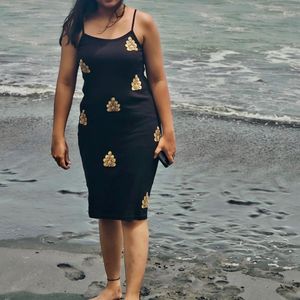 black Floral Midi Dress
