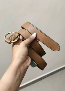 Stylish Brown Leather Belt with Gold Ring