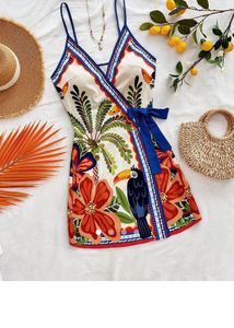 Savana Wrap up Bohemian Tropical Print Mini Dress