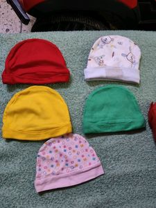 Assorted Set Of 5 Caps, New Born To 6 Months;