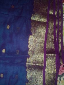Beautiful Blue &amp; Purple Saree without blouse