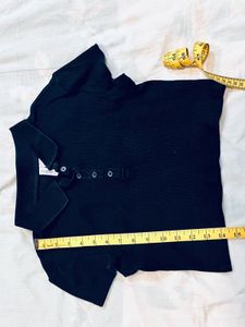 Black Ribbed Polo Crop Top