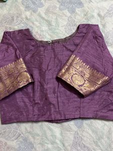 Elegant Purple Silk Blouse with Gold Border