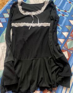 Black Mini Dress with Lace Trim