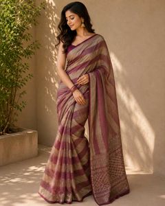 Elegant Striped Silk Blend Saree