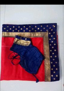 Elegant Red Saree with Navy Blue Border