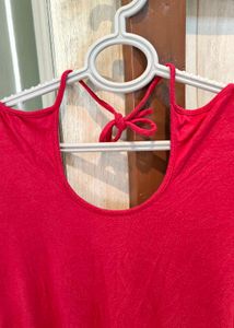 Stylish Red Open Back Tie T-Shirt
