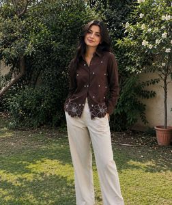 Chic Brown Embroidered Button-Up Shirt