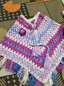 Crocheted Poncho &amp; Animal Hat Set new