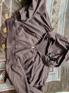 H&M semi cropped Brown Zip-Up Hoodie