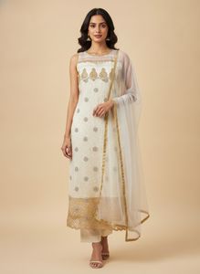 Elegant Cream long kurta with Dupatta