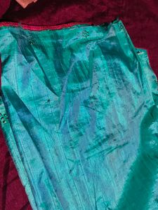 Beautiful Teal Saree with Red Border