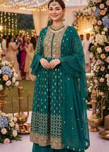 Stunning Teal Embroidered Naira Set