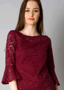 Red Lace Bell Sleeve Top