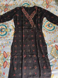 Elegant Black Kurta with Red & Gold Print