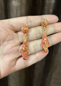 Stunning Red & Gold Dangle Earrings