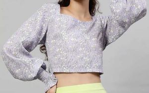Purple Floral Print Crop Top