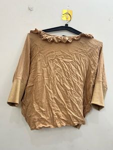 Brown Ruffled V-Neck Top