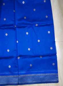 New Royal Blue Silk Saree with Silver Border