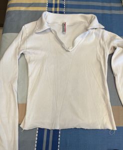 Ribbed Long Sleeve Collared Top