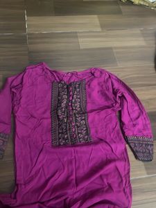 Elegant Pink Kurta with Black Embroidery