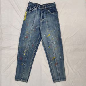 Sassafras Blue Paint Splatter Slouchy Jeans
