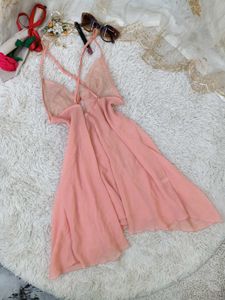 Sheer Pink Babydoll with Butterfly Accents