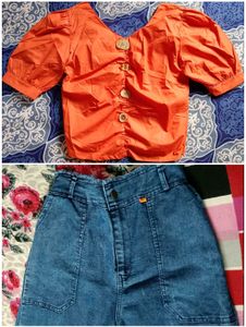Blue Denim Trouser With Top